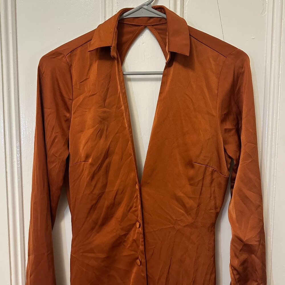 [ASOS DESIGN] Burnt Orange Collared Backless Long Dress - Size 0